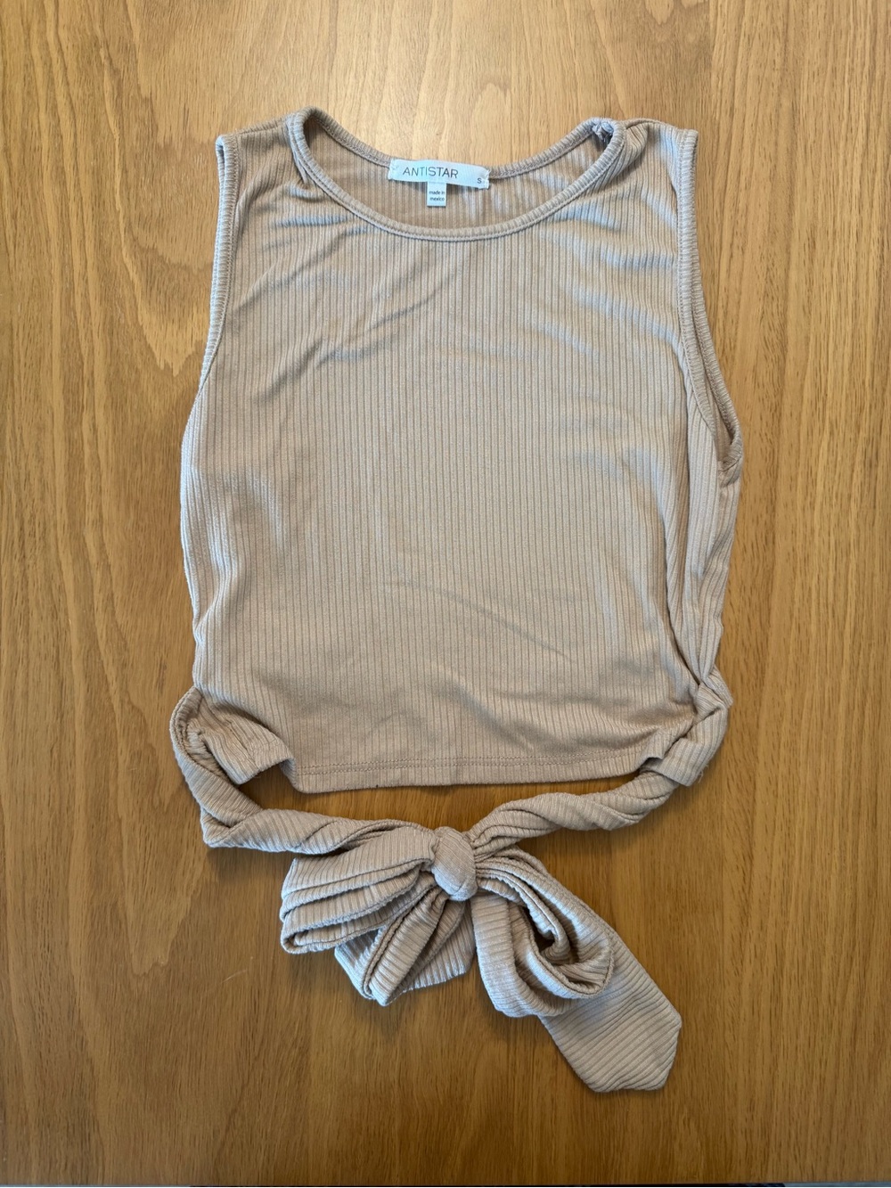 Antistar Ribbed Tie-Back Tank Top in Light Beige